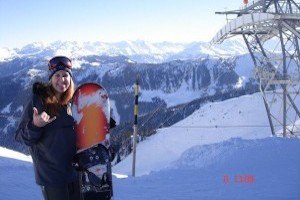 Melanie May snowboarding in Austria