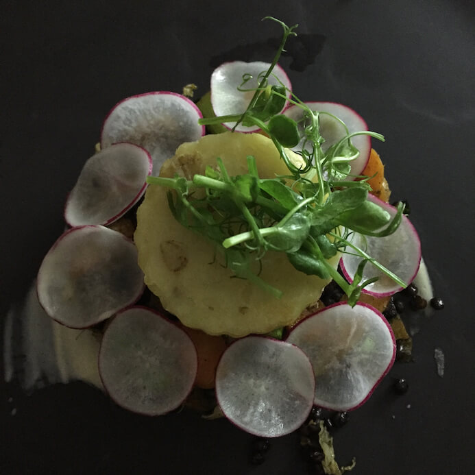 Plate of pretty vegetarian food served in Finn Lough Resort in Co. Fermanagh in Northern Ireland