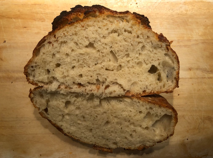 No-knead bread recipe cooked in a Dutch oven.