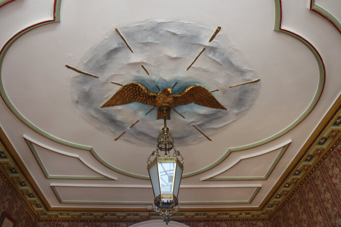 Longueville House Cork review - this is a stunning four-star heritage-listed Georgian property in Mallow Co. Cork in Ireland. This is the ornate ceiling in the bar.