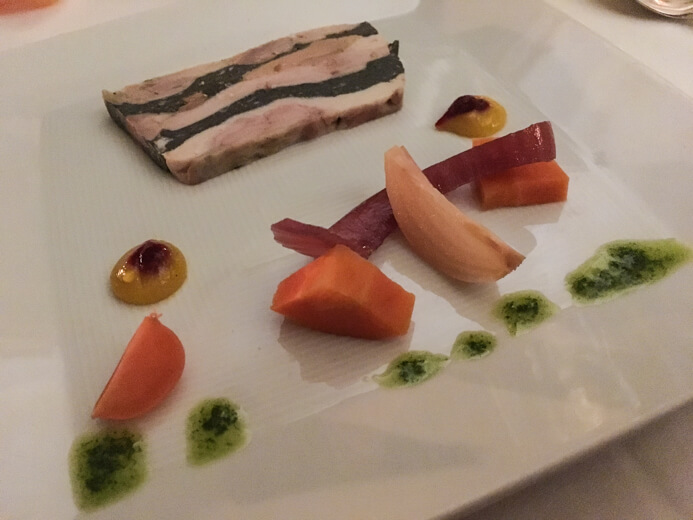 Longueville House Restaurant review - the Valentine's Night starter of starter foie gras and pickled vegetables