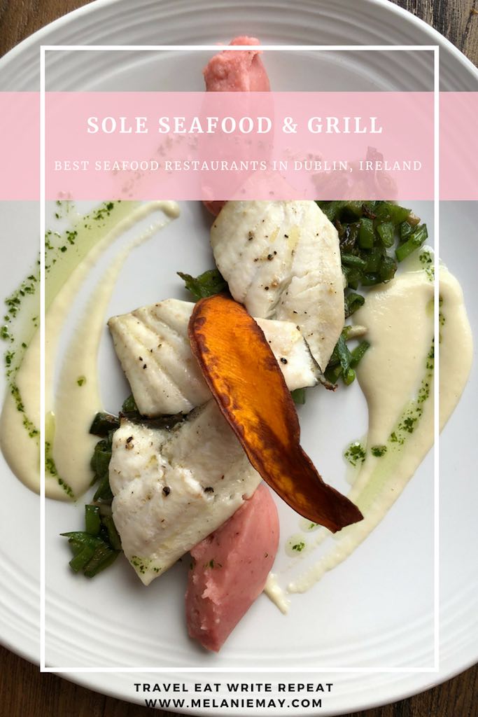 Sole Seafood and Grill Dublin Restaurant review by Melanie May. Pinterest graphic of a plate of seafood.