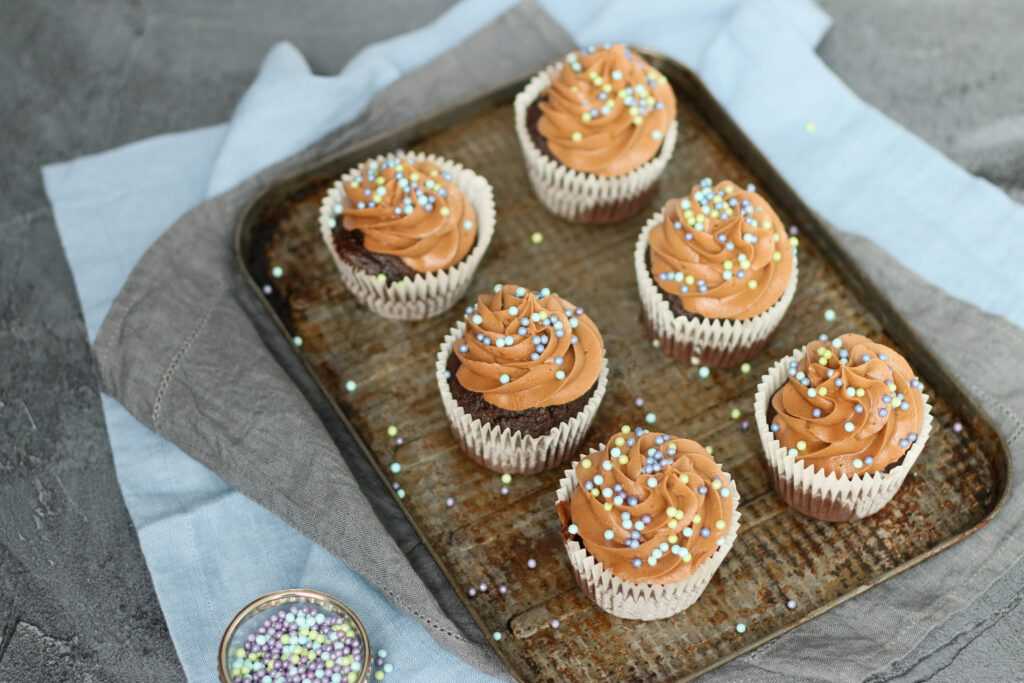 Food photography and styling Frosted chocolate cupcakes