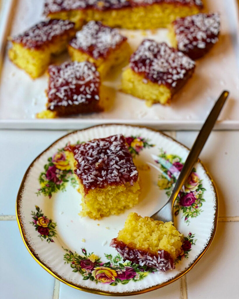 Jam and coconut cake